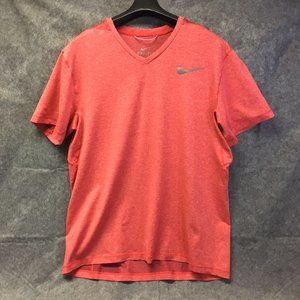 NIKE Dri-Fit Coral Women's Running Shirt Large Regular Fit V-Neck Short Sleeves